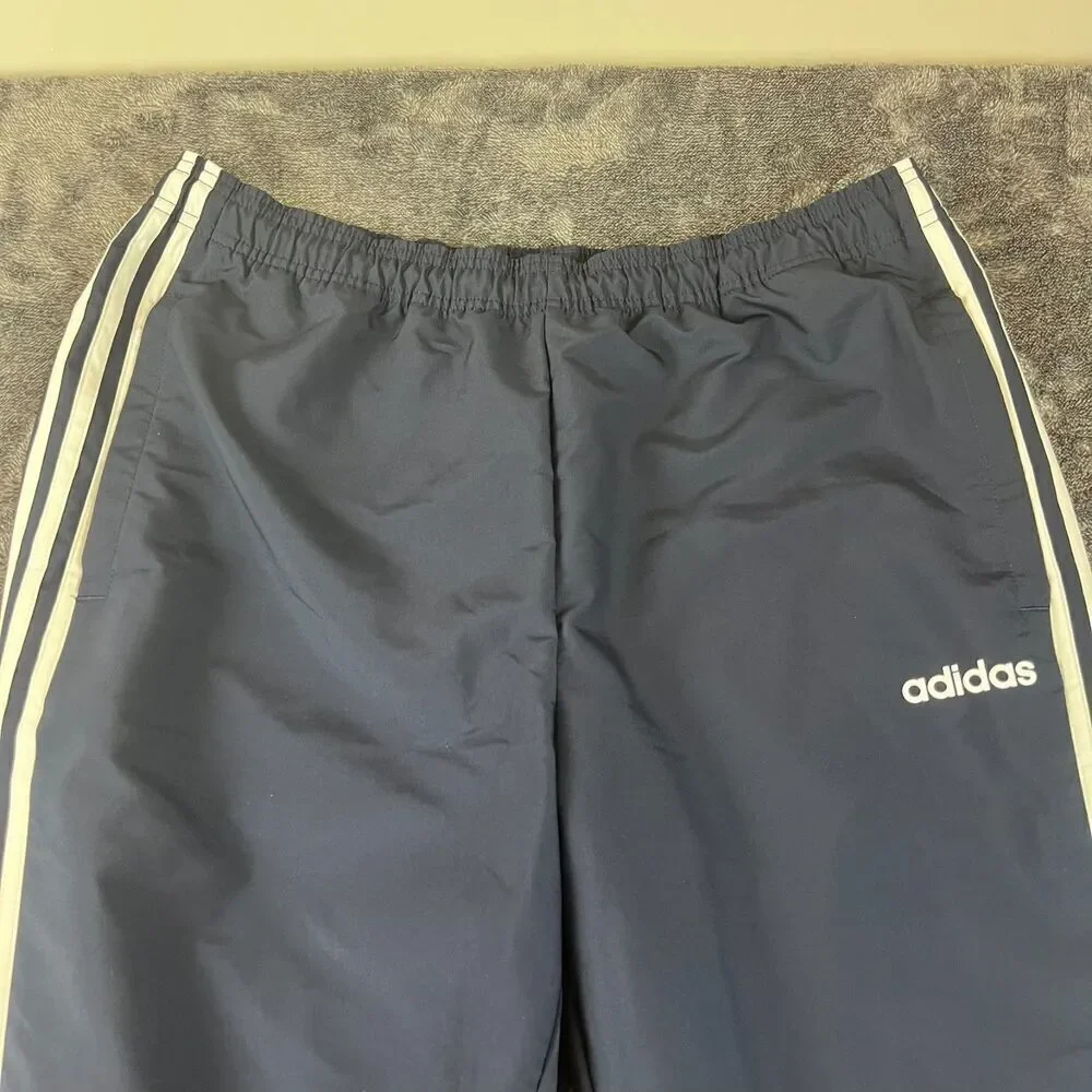 Adidas Windbreaker Joggers Men's L Navy Blue Track Pants Tapered Leg Pockets